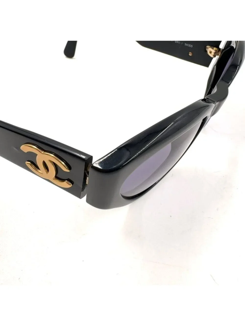 Chanel CC Logo Oval Acetate Gray Black Sunglasses Gold Eyewear